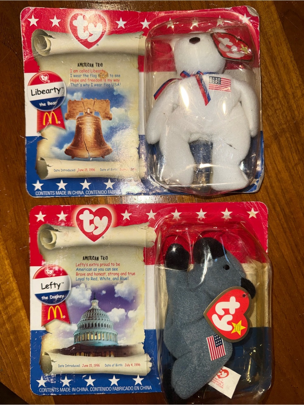 Ty Collectible White Bear & Gray Donkey Plush Duo - Ty Liberty & Lefty Set